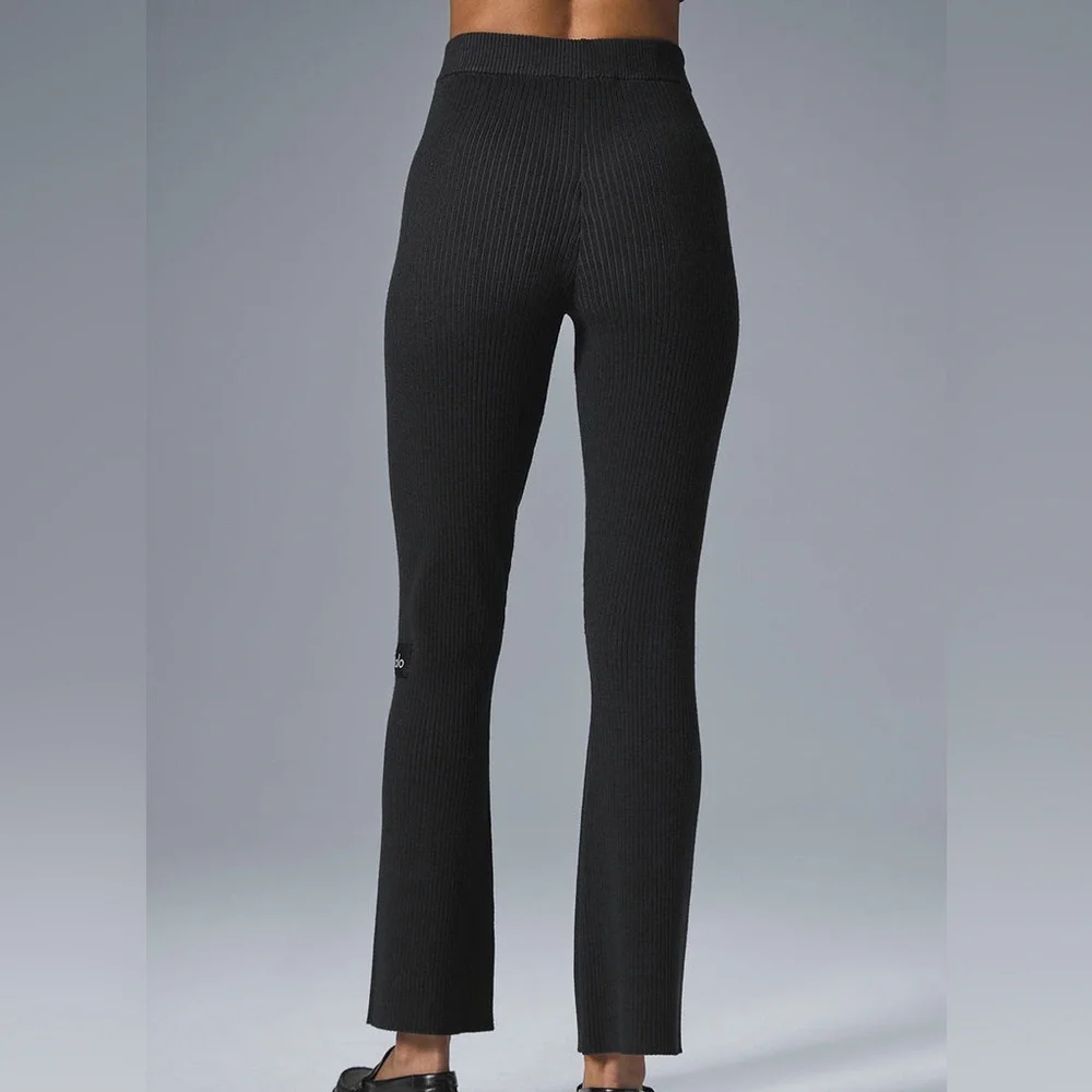Alo Yoga Denim Knit High-Waist Flare Black Anthracite Stretch Pant EUC Size XXS